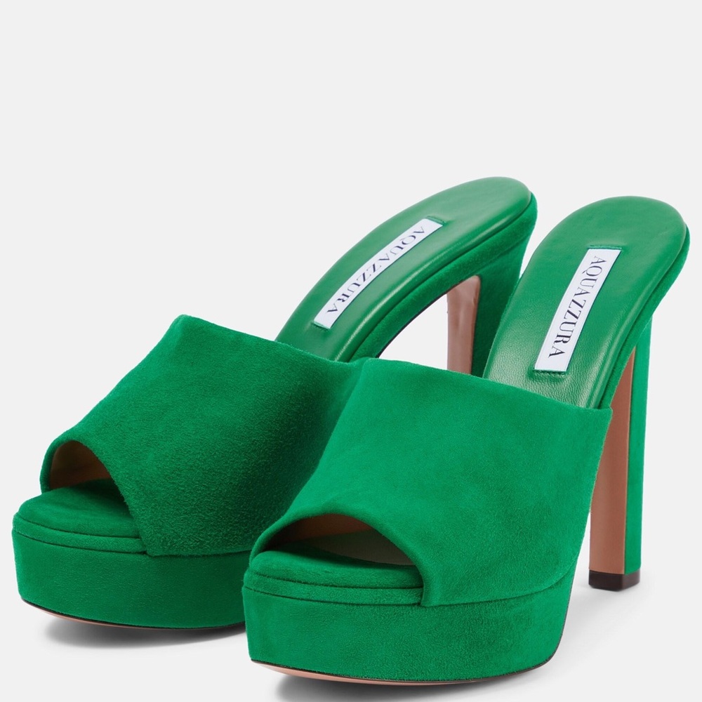 Aquazzura Women's Green Violette Suede Platform Mules